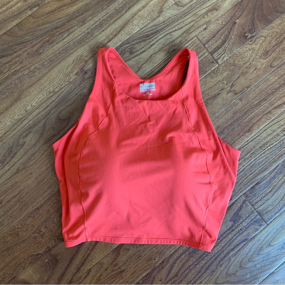 Duluth Trading Co Coral Sports Bra/Top Longline High Neck Padded Key Hole Sz 16